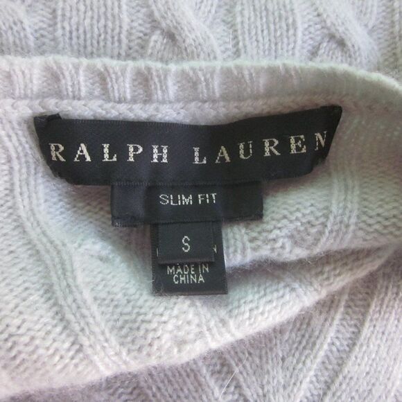 Ralph Lauren Black Label Cabled V-Neck Cashmere Pullover Slim Fit Size S Lt Gray - Picture 3 of 11